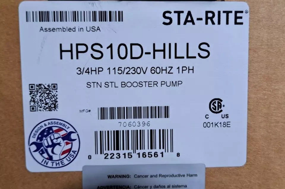 WellMate Pentair HPS10D-HILLS Stainless Steel Booster Pump 3/4HP 120/230