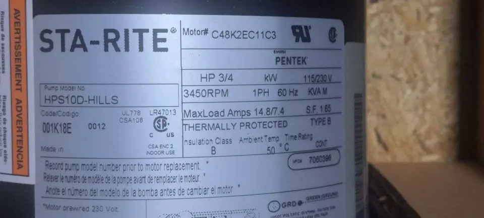 WellMate Pentair HPS10D-HILLS Stainless Steel Booster Pump 3/4HP 120/230